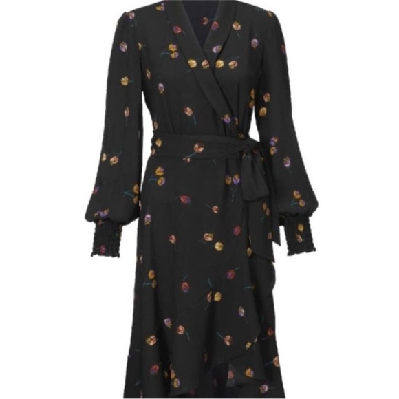 CAbi Dresses & Skirts - Cabi Divine Black Floral Long Sleeve Midi Dress. Size medium.